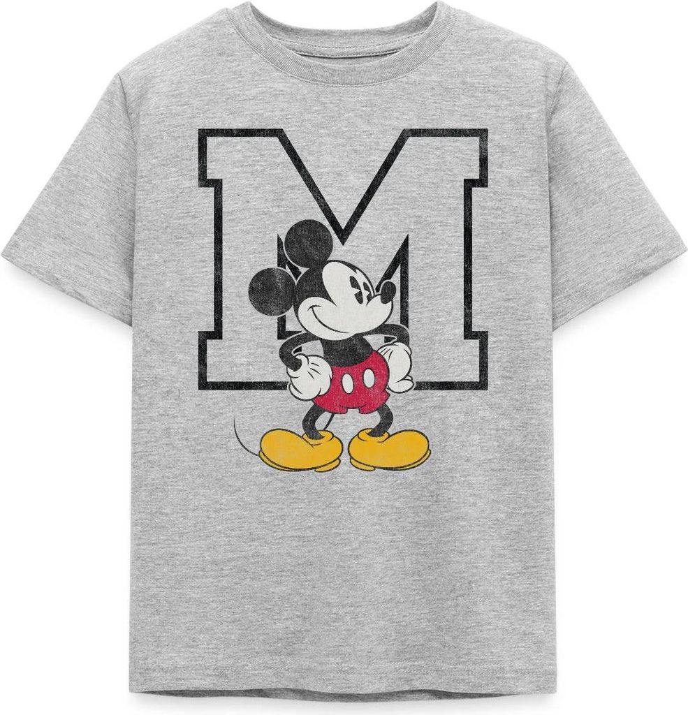 Mickey & Minnie Klassisches Mickey Motiv Mit M Kinder T-Shirt, 110/116 (5-6 Jahre), Grau meliert
