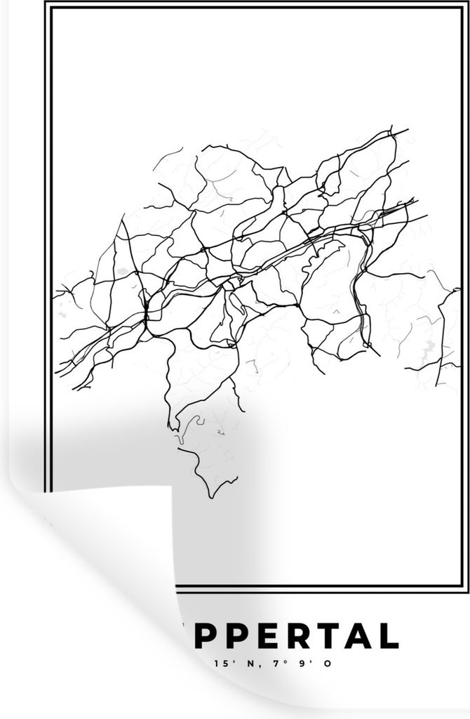 MuchoWow Wandtattoo Wandsticker Wandaufkleber Schwarz und weiß - Deutschland - Karte - Stadtplan - Wuppertal 40x60 cm Selbstklebend und Repositi...