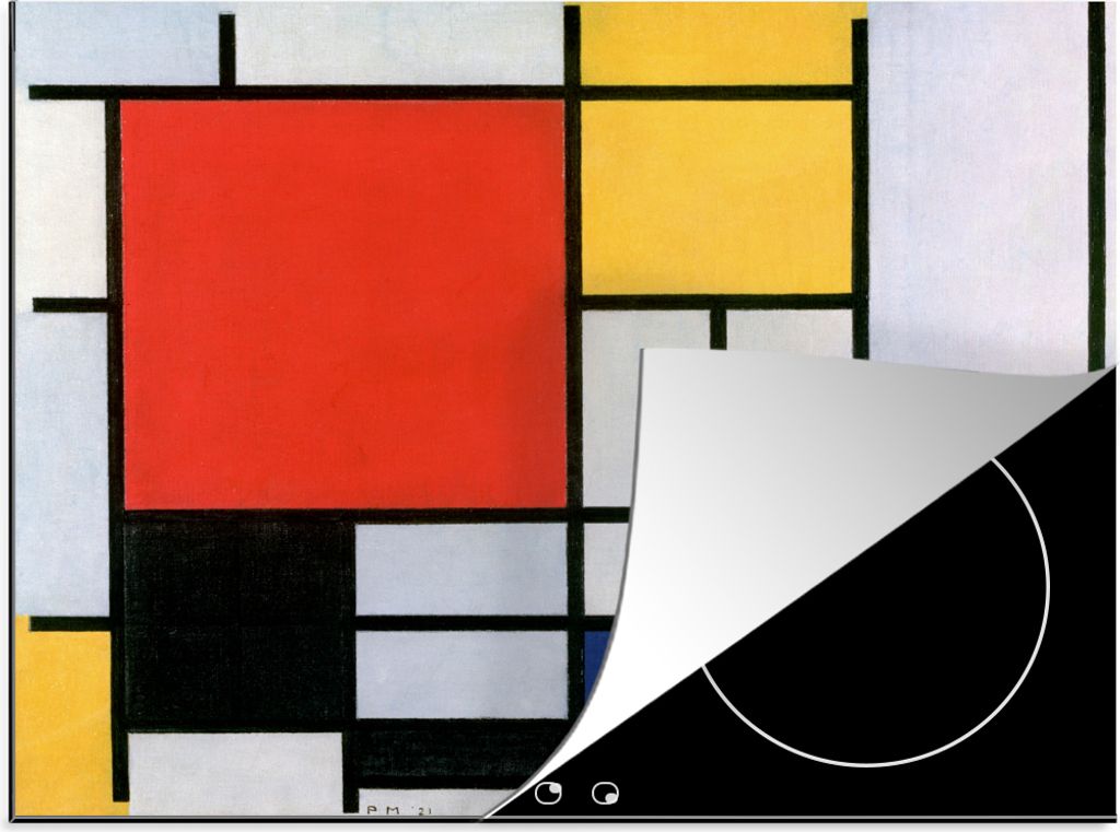 KitchenYeah Herdabdeckplatte Kunst - Mondrian - Alte Meister - Komposition 2 , 57x51cm, Küche Deko, Glaskeramikkochfeld Herdabdeckung, Abdeckpla...