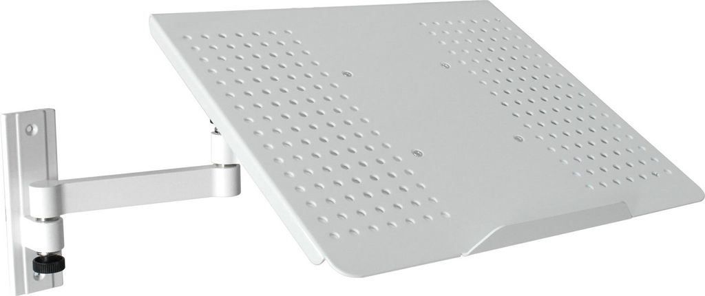 Laptop Wandhalterung Universal Notebook Halterung schwarz - schwenkbar neigbar ausziehbar - mit Tablet Adapter Ablage Auflage weiß Modell: L52W-APW