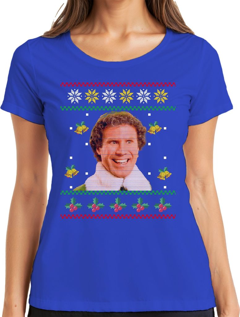 Buddy der Weihnachtself - Ugly Christmas Sweater Weihnachten Damen T-Shirt, Blau, XL