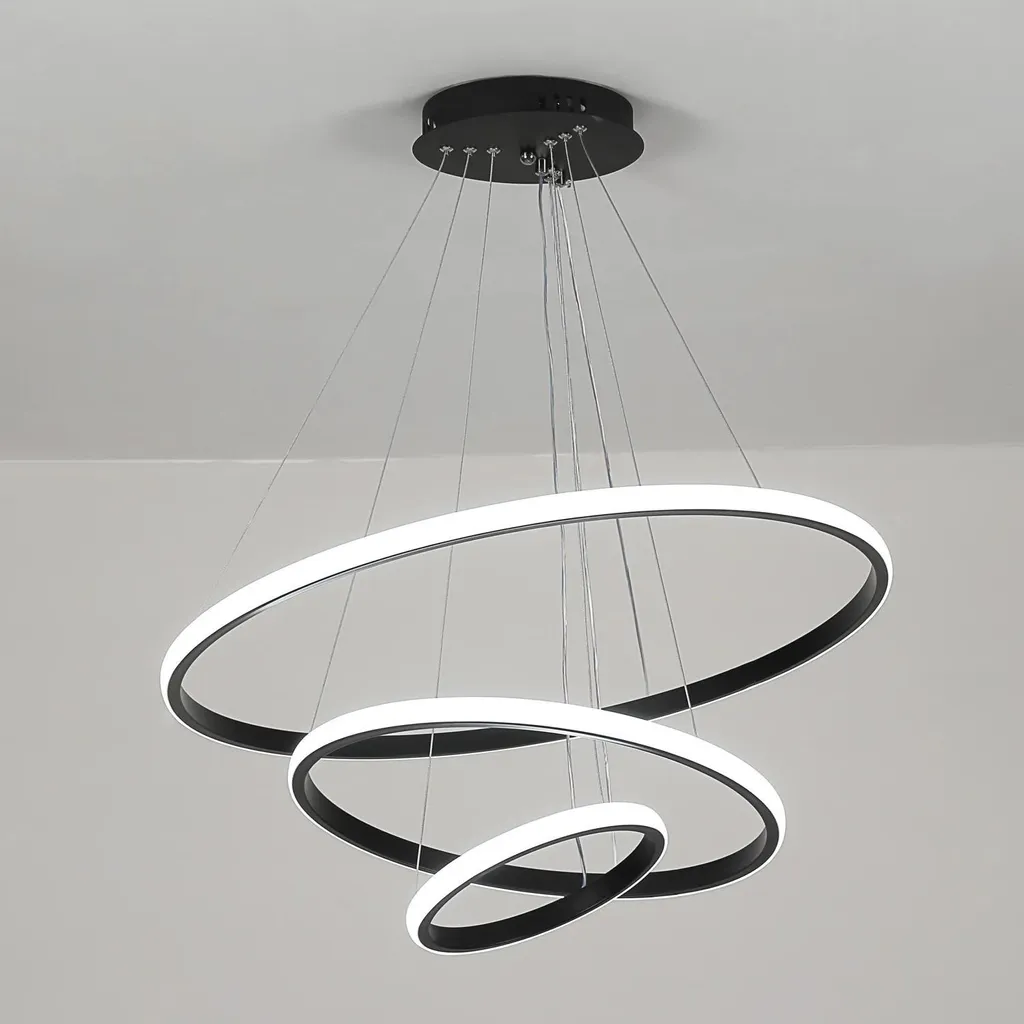 Lustre LED circulaire noir 3 anneaux Ø 60 cm - Plafonnier moderne variable