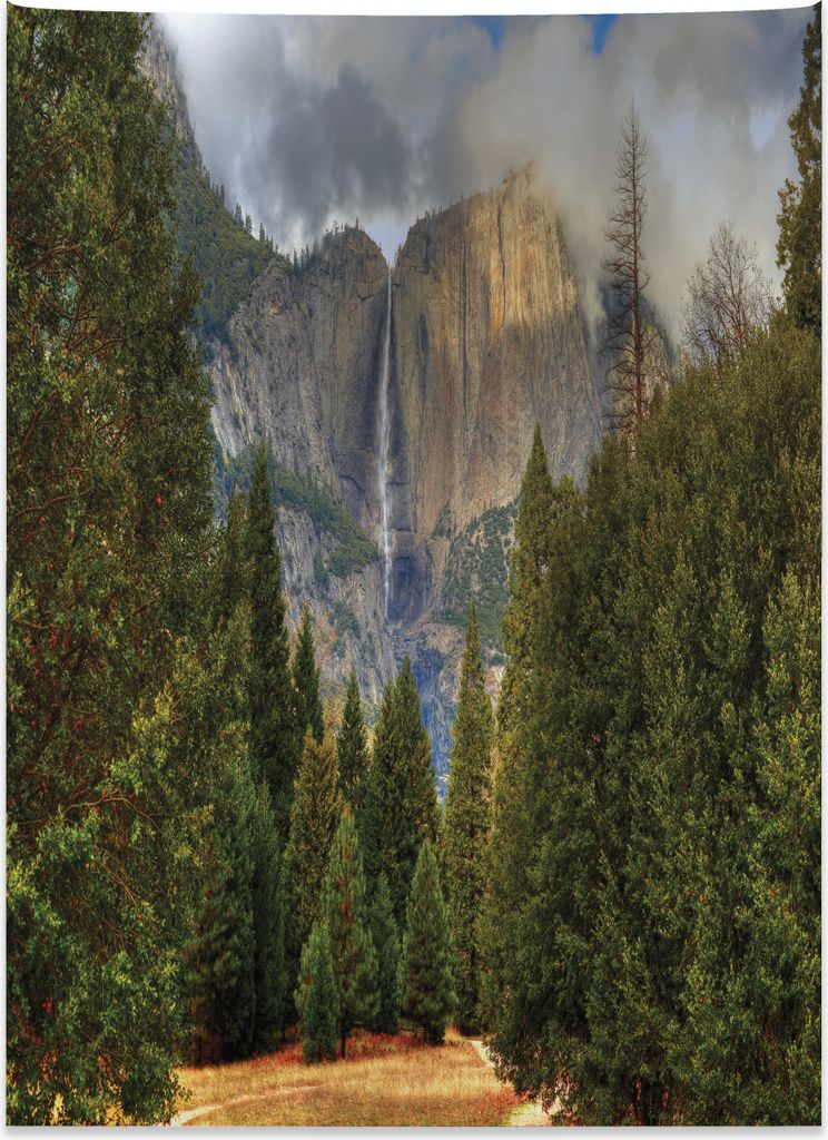 Abakuhaus Yosemite Wandteppich, Yosemite Park Herbst aus Weiches Mikrofaser Stoff Kein Verblassen Klare Farben Waschbar, 110 x 150 cm, Grün Grau