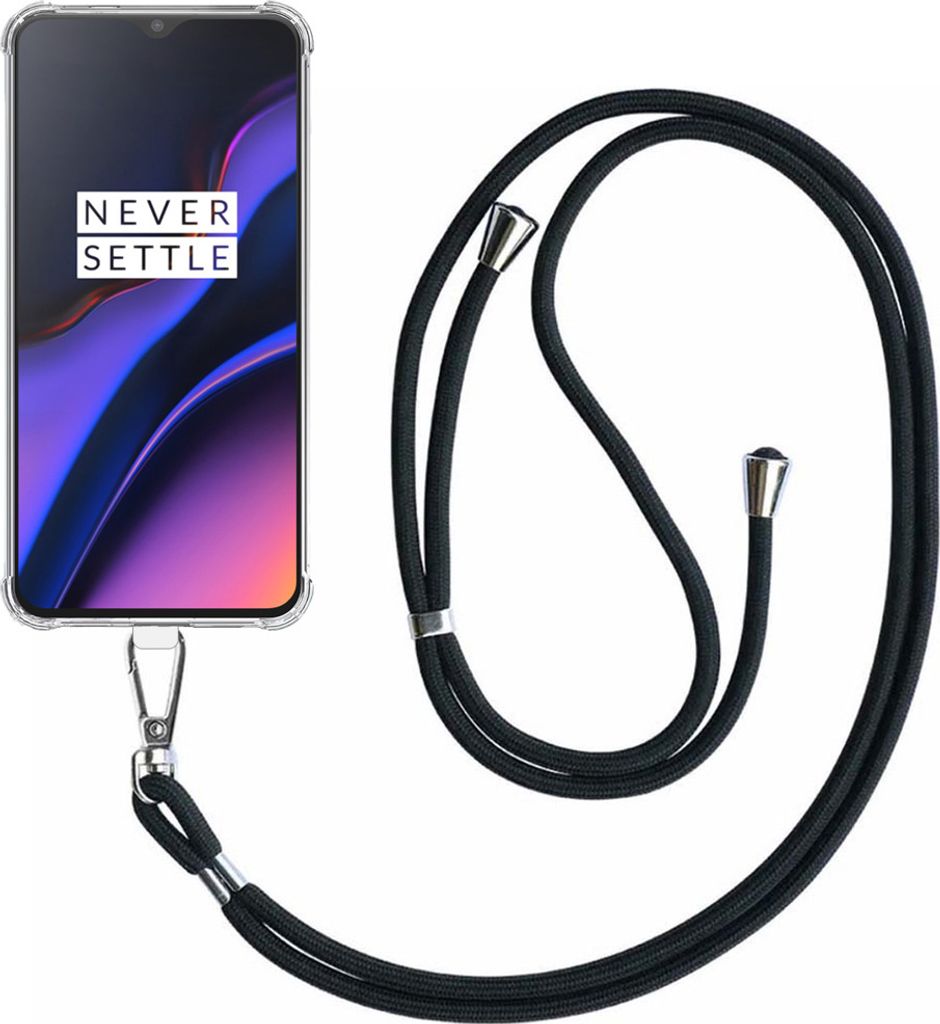 Handyhülle passend für OnePlus 6T Transparent ShockProof mit abnehmbarem Universal-Telefonkabel - Schutzhülle Silikon ShockProof mit Lanyard - S...