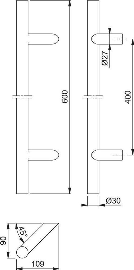 HOPPE Stoßgriff E5012,BA 400,L 600,Ø 30,F9714M