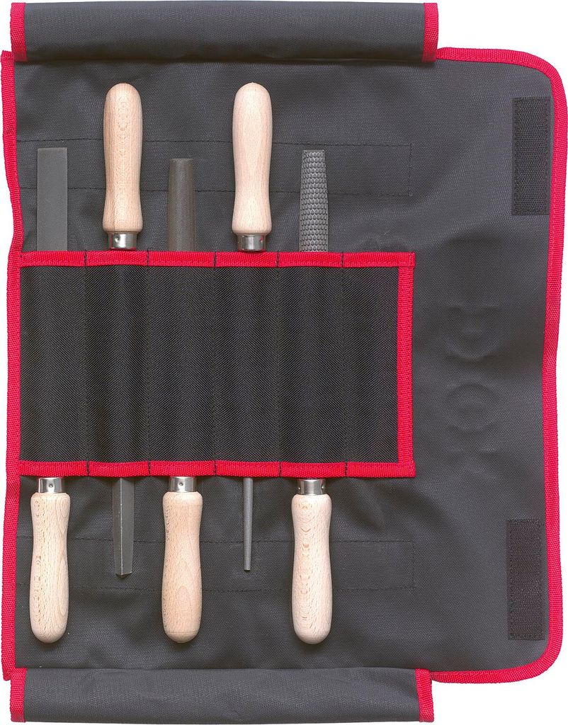F. DICK Feilen- Raspelsatz 5-teilig inkl. Rolltasche, Feilen Raspel mit Holzgiff