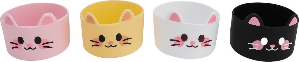 4 Stück Silikon-Wasserflaschenstiefel mit Cartoon-Katzenmuster, rutschfeste Unterseite für Flaschen und Tassen