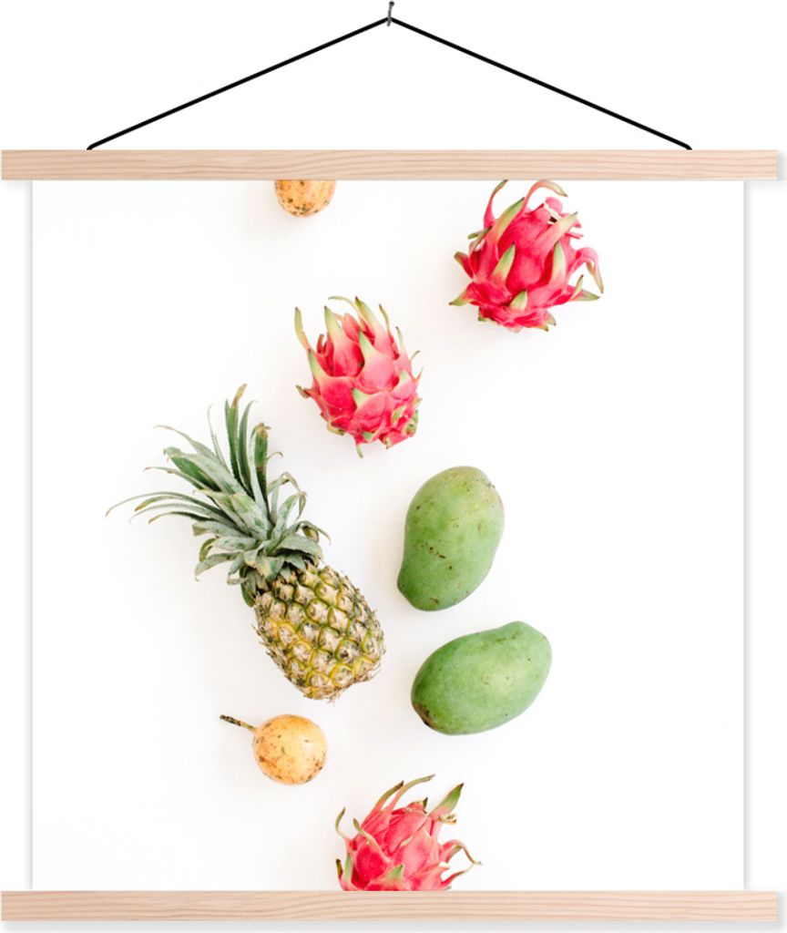 MuchoWow Textilposter Tropisch - Rosa - Obst 40x40 cm mit holzfarbenen Rahmen - Posterleiste