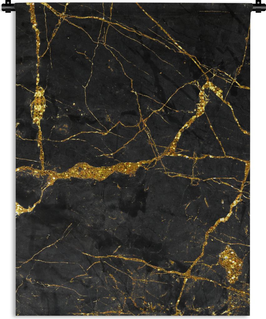 MuchoWow Wandteppich Wandbehang Marmor - Gold - Schwarz - Marmoroptik - Luxe - Glitzer 90x120 cm Tapisserie Dekoration Wandtuch - Wanddeko