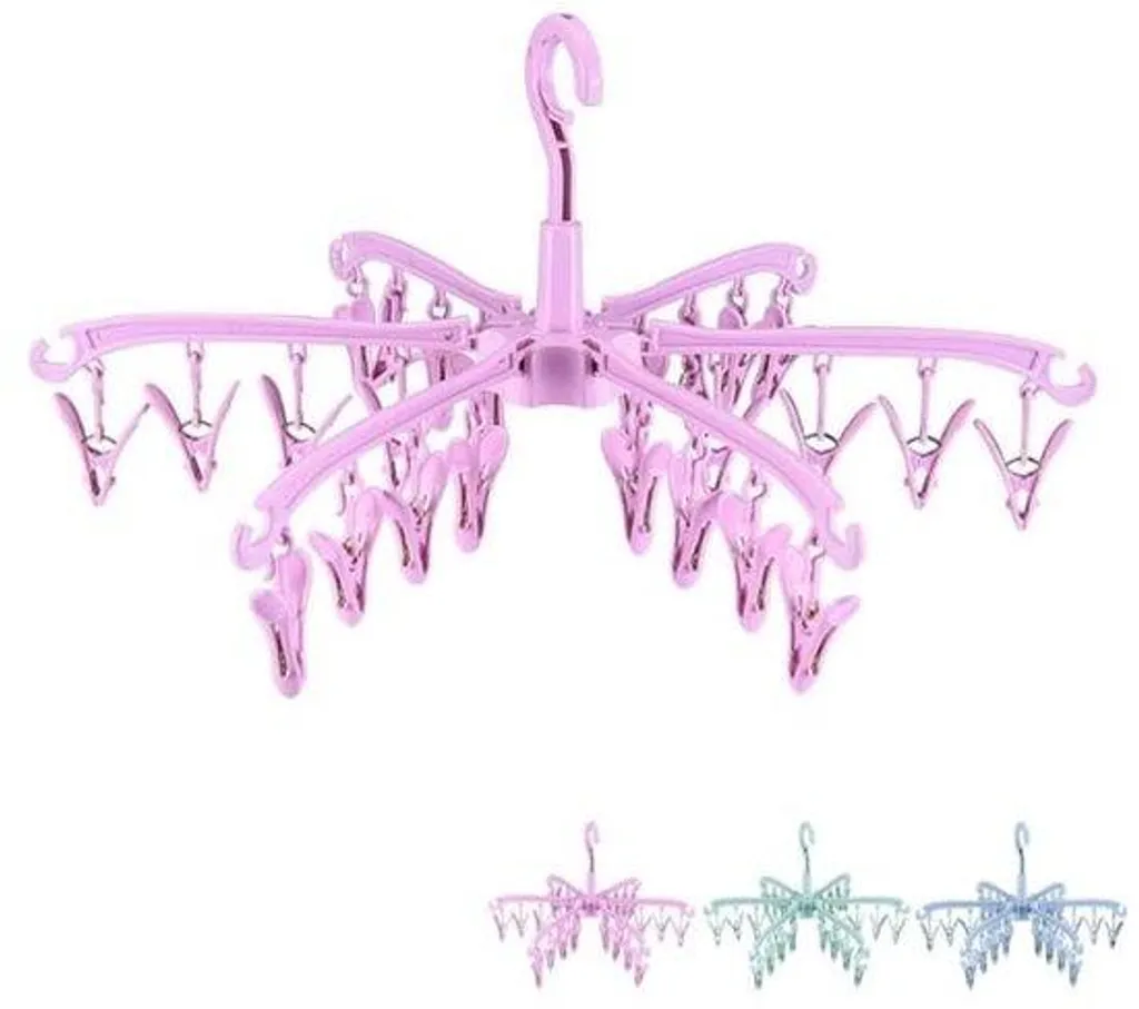 Gagnez de la place avec cet étendoir pliable rose 24 pinces anti-vent