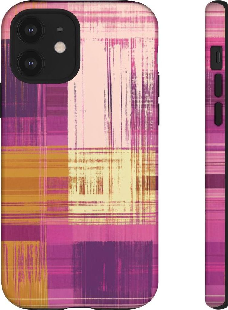 Abstraktes Karo in Lila und Gold – Hülle Kompatibel mit iPhone 12