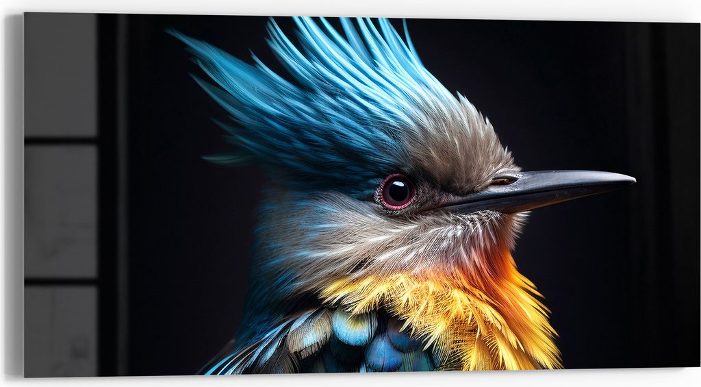 DEQORI Glasbild Echtglas 60x30 cm 'Tropisches Gefieder' Wandbild Bild modern Deko