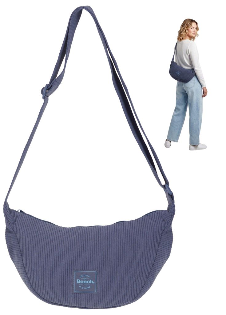 Handtasche Tasche Damen Bench Moon Bag Crossbody Schultertasche Freizeittasche Damentasche Crossbag Medium Size Cord 64230 5400 Dunkelblau Blau + Etui