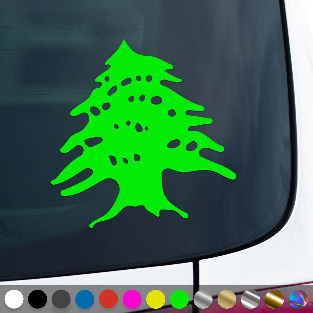 PantherPixel Libanon Aufkleber Wappen Zeder Fahne Baalbek Beirut Sticker Auto Geschenkidee Farbe Neon-Grün