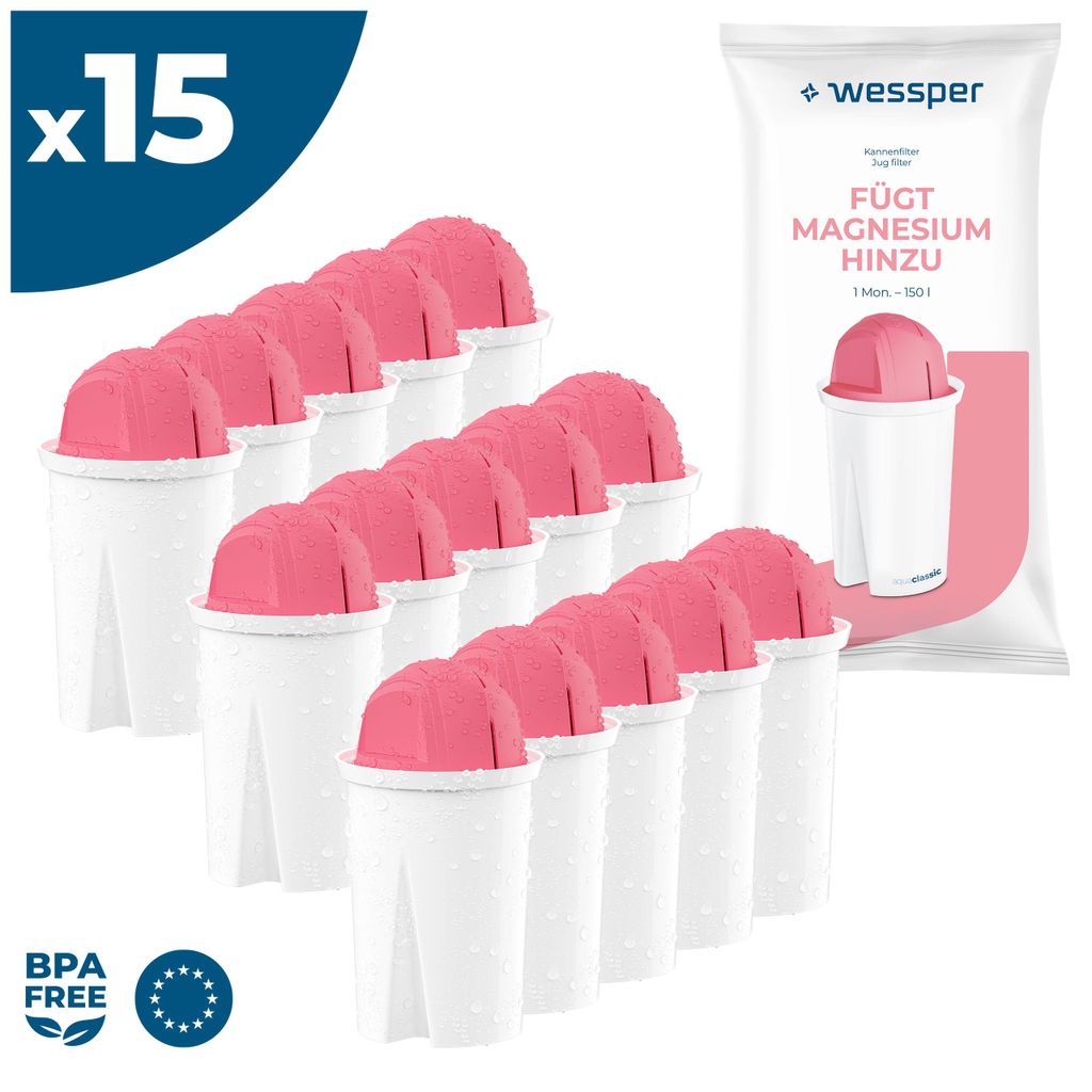 Wessper Classic Wasserfilter Kartuschen mit Magnesium | Ersatz für Aquaphor Standard, Brita Classic, Dafi Classic Filterkartusche | Pack 15