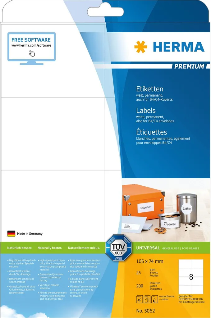 Etichette Spedizioni Herma 5062 - 105x74mm Professionali A4 200pz