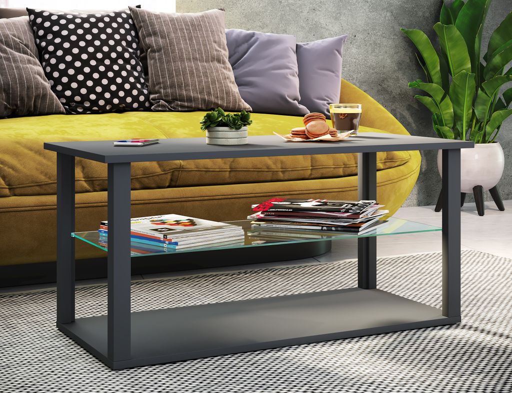 VCM Holz Beistelltisch mit ESG-Sicherheitsglas | Couchtisch schlicht | Maße ca. H. H. 45 x B. 95 x T. 45 cm | Wohnzimmertisch | Kaffeetisch - Wani...