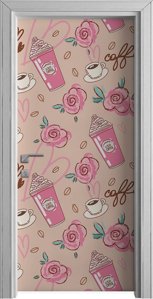 Tür Selbstklebende 90x210 cm Türfolie Türtapete Klebefolie - Kaffee und Blumen