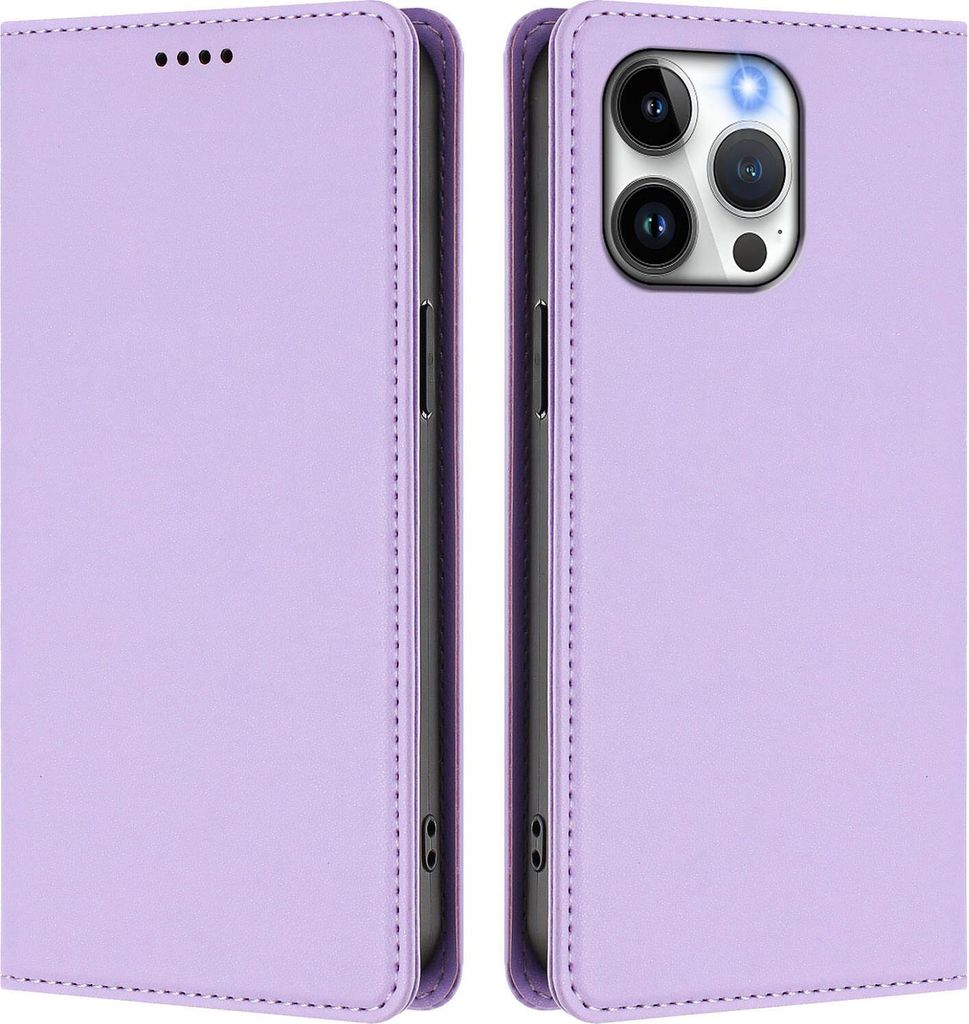Handyhülle für iPhone 15 Pro Max, Kunstleder Klapphülle Stoßfeste Magnetische Hülle mit Ständer Violett