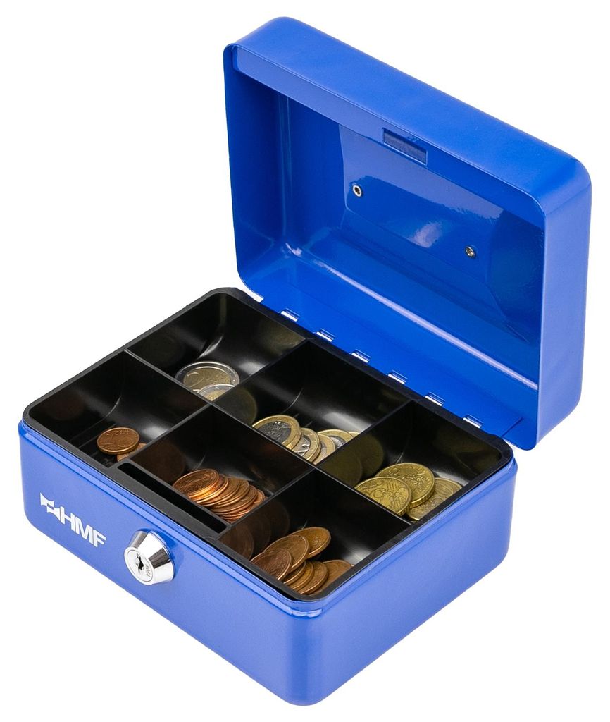 Geldkassette mit Münzeinsatz von HMF mit 15 cm Breite in Blau