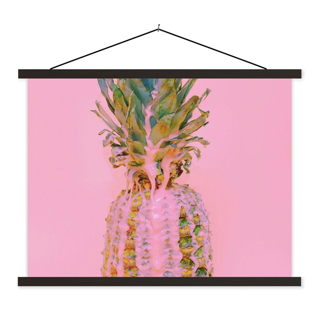 MuchoWow Textilposter Farbe - Ananas - Rosa - Sommer 40x30 cm mit schwarzem Rahmen - Dekorationen
