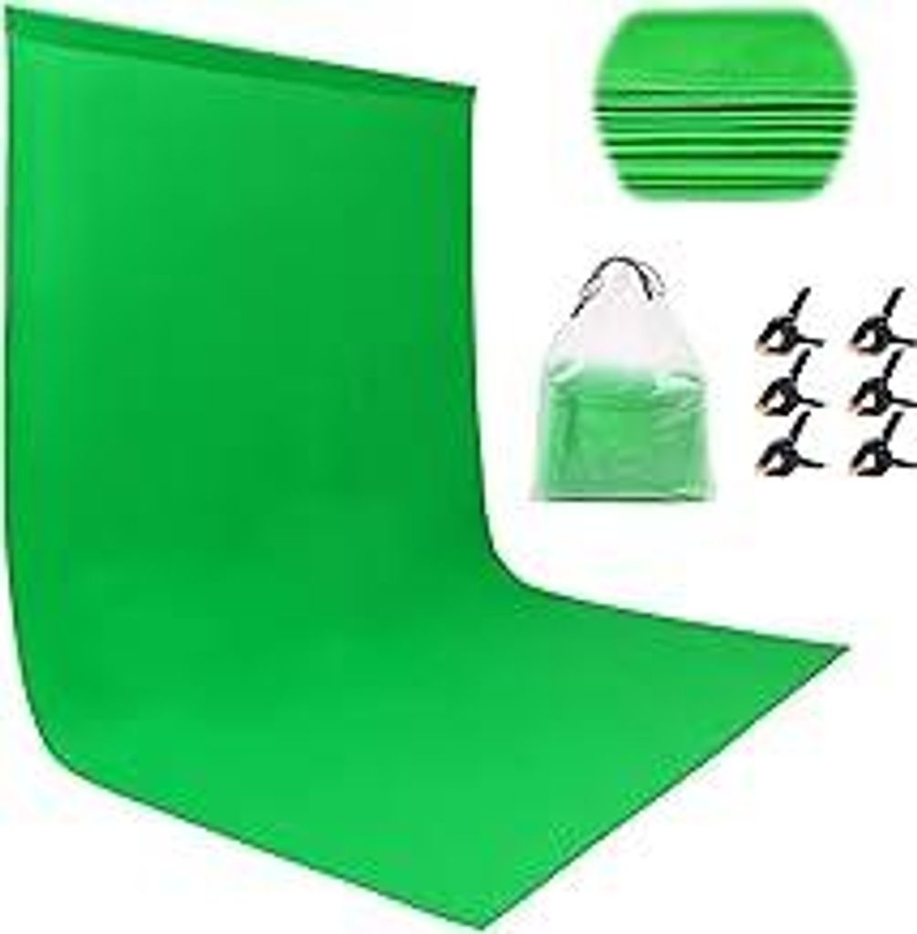 Miorkly Greenscreen 1,8×2,8m Fotohintergrund,Verdicken Grünes Tuch Background, Faltbare Green Screen Rollup Stoff Foto Hintergrund mit 6 Stück C...
