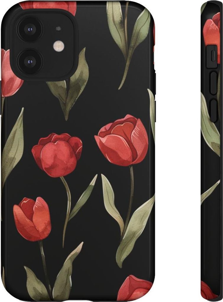 Rote Tulpen auf schwarzem Hintergrund – Hülle Kompatibel mit iPhone 12