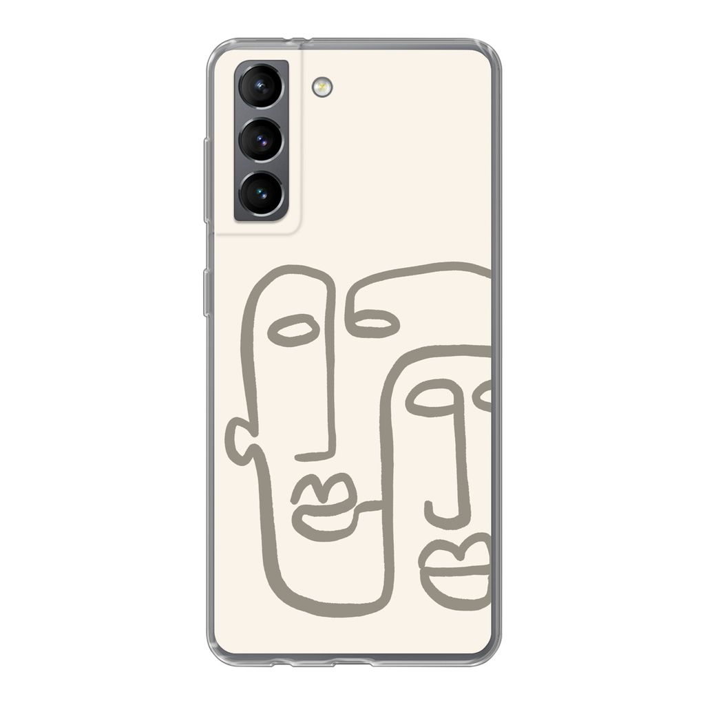 MuchoWow Handyhülle Schutzhülle Hülle für Samsung Galaxy S21 Gesicht - Abstrakt - Strichzeichnung Silikon Softcase Handy Hülle - Softcase