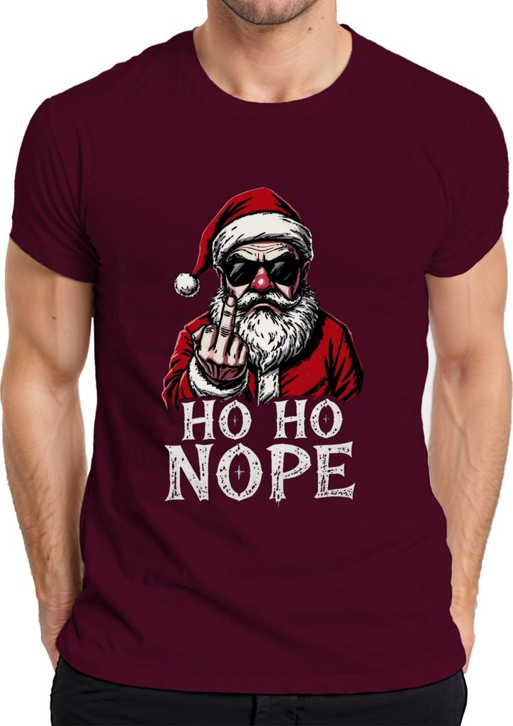 HO HO NOPE Weihnachtsmann Mittelfinger sarkastisch lustig Herren T-Shirt, Burgundy, XXL