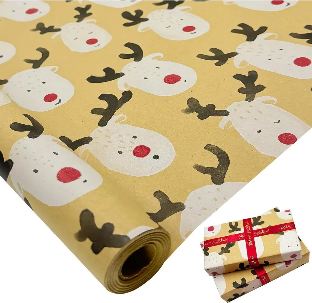 Papier cadeau kraft élan 76cm x 12m résistant et opaque pour Noël