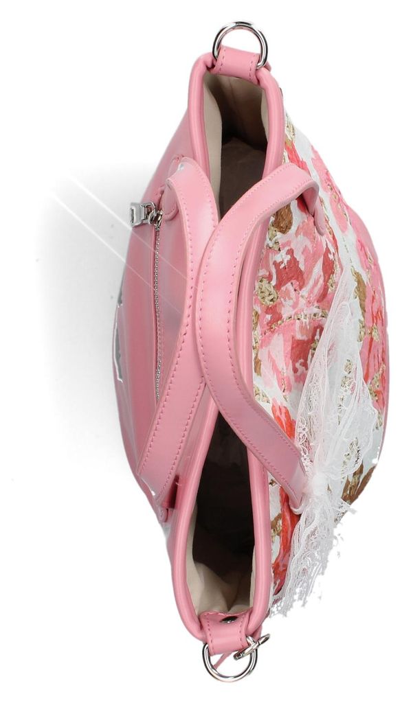 Laura Vita Damen Henkeltasche Flecht-Optik mit floralem Spitzen-Überzug Canoa 01, Farbe:Rosa