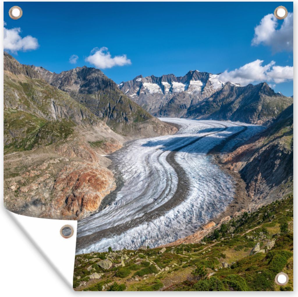 MuchoWow 100x100 cm Outdoor-Poster Gartendeko Sichtschutz Garten Poster für den Garten Der Aletschgletscher in den Schweizer Alpen