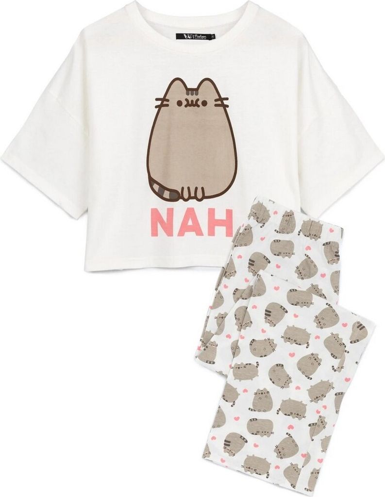 Pusheen - "Nah" Schlafanzug mit langer Hose für Damen NS6885 (L) (Weiß/Grau)
