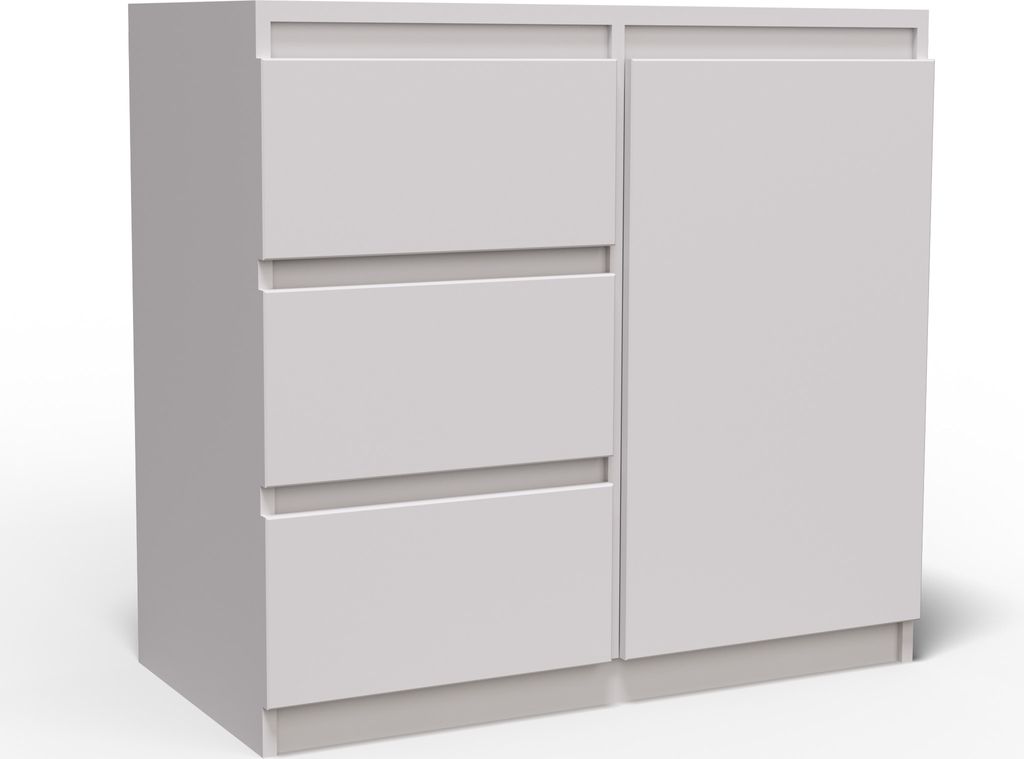 Masseno Kommode MERAVIGLIA 80 cm Sideboard mit 3 Schubladen und 1 Türen für Wohnzimmer Schlafzimmer Modern 80x33x85 cm Weiß / Weiß