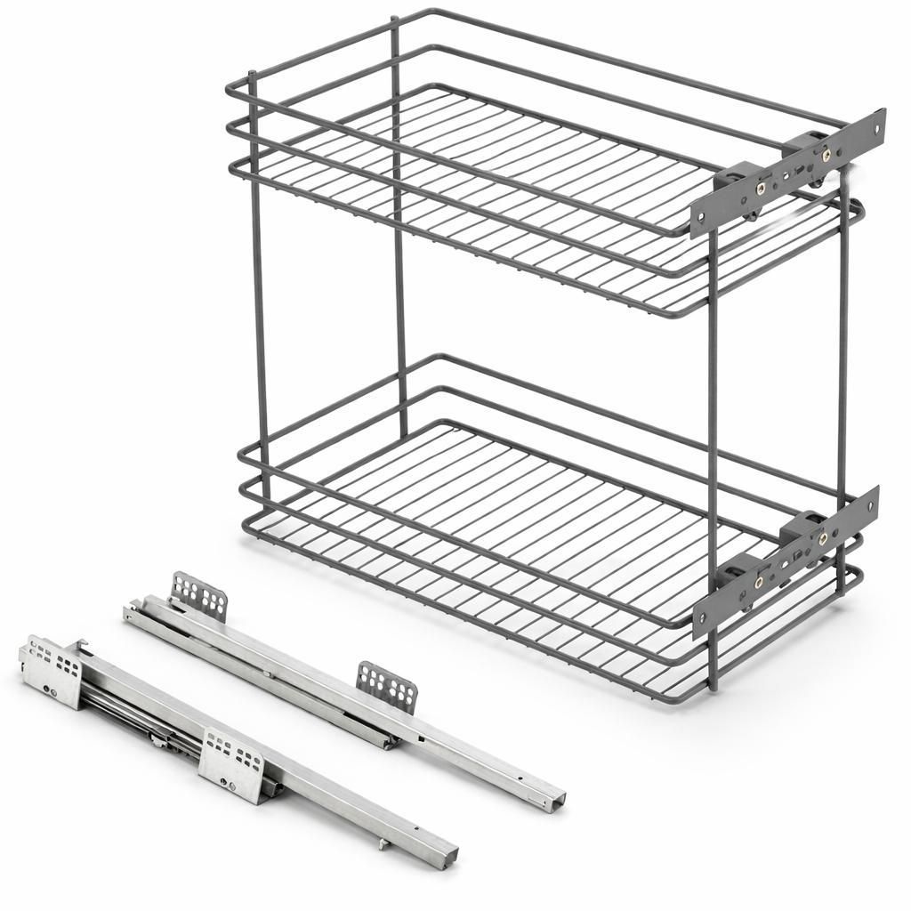 Küchenauszug 300mm Unterschrank-Auszug 2 Etagen Anthrazit Soft-Close Vollauszug