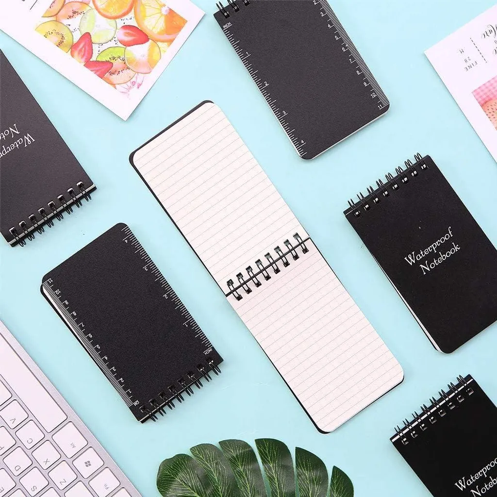Lot de 6 petits blocs-notes noirs A7 imperméables - Spirale supérieure