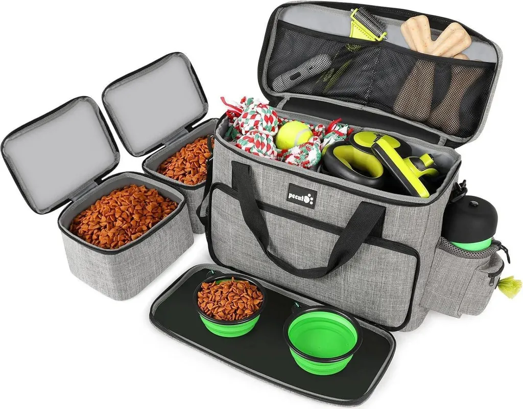 Sac isotherme chien Pecute avec 2 gamelles pour voyage 42x18x30cm