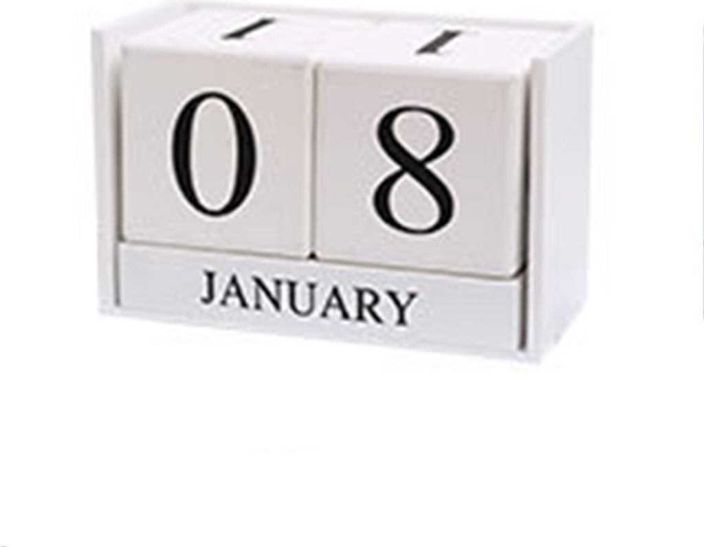 INF Holz Kalender Ewiger Schreibtisch Nachbildung Weiß Produktbild 