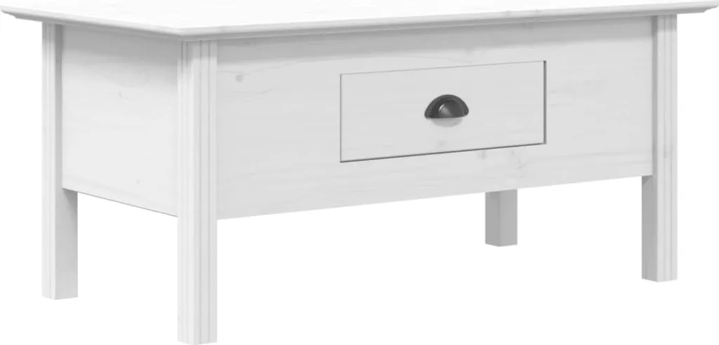 Tavolino Basso vidaXL BODO Bianco 100 cm | Legno Massello e Cassetto