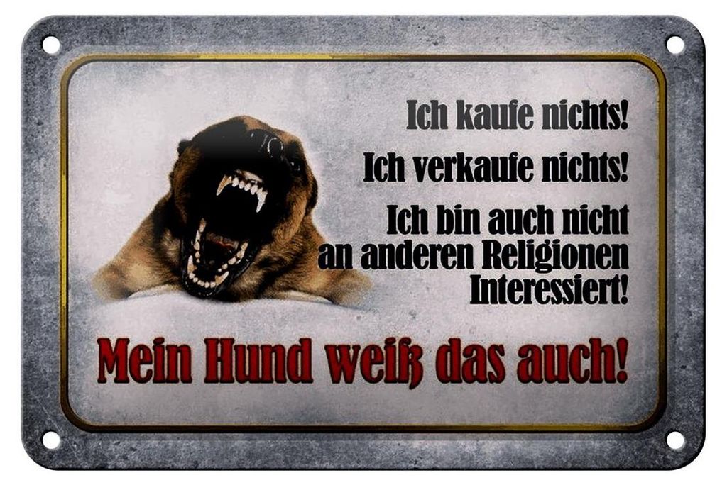 Blechschild Hinweis 18x12cm kaufe nichts mein Hund weiß Produktbild 