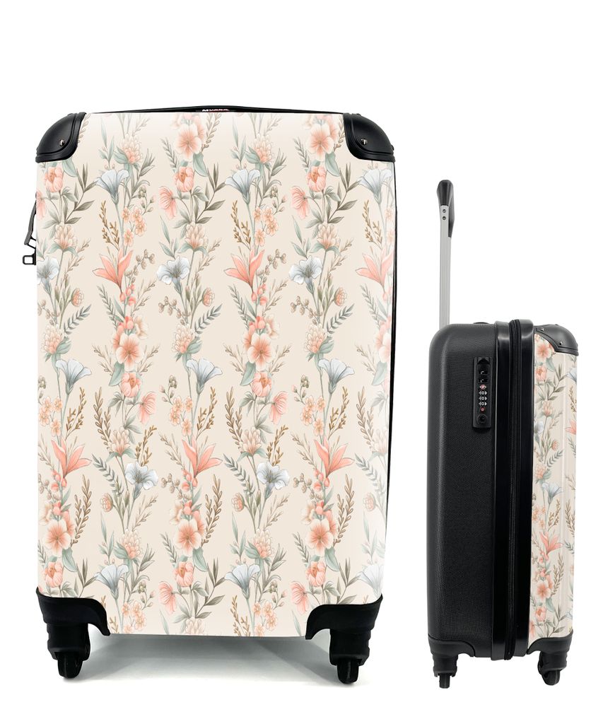 MuchoWow Koffer Handgepäck Trolley Rollkoffer Kleine Reisekoffer mit 4 Rollen - Blumen - Vintage - Muster - Cabin Size < 55x40x23 cm & 55x40x20 ...
