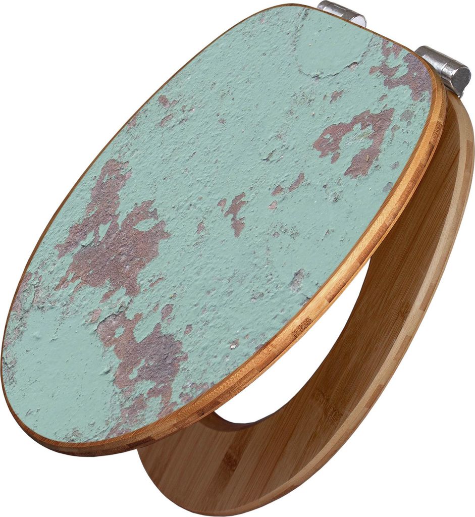 banjado Design WC Sitz Bambus Absenkautomatik -Blaue Struktur - Toilettendeckel mit Absenkautomatik Holz/hochwertiger Bambus Klodeckel/WC-Sitz für...