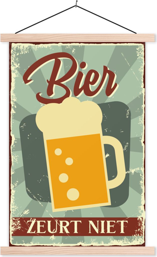 MuchoWow Textilposter Mancave - Bier - Bier nörgelt nicht - Kneipe - Cafe 120x180 cm mit holzfarbenen Rahmen - Textil-Plakat