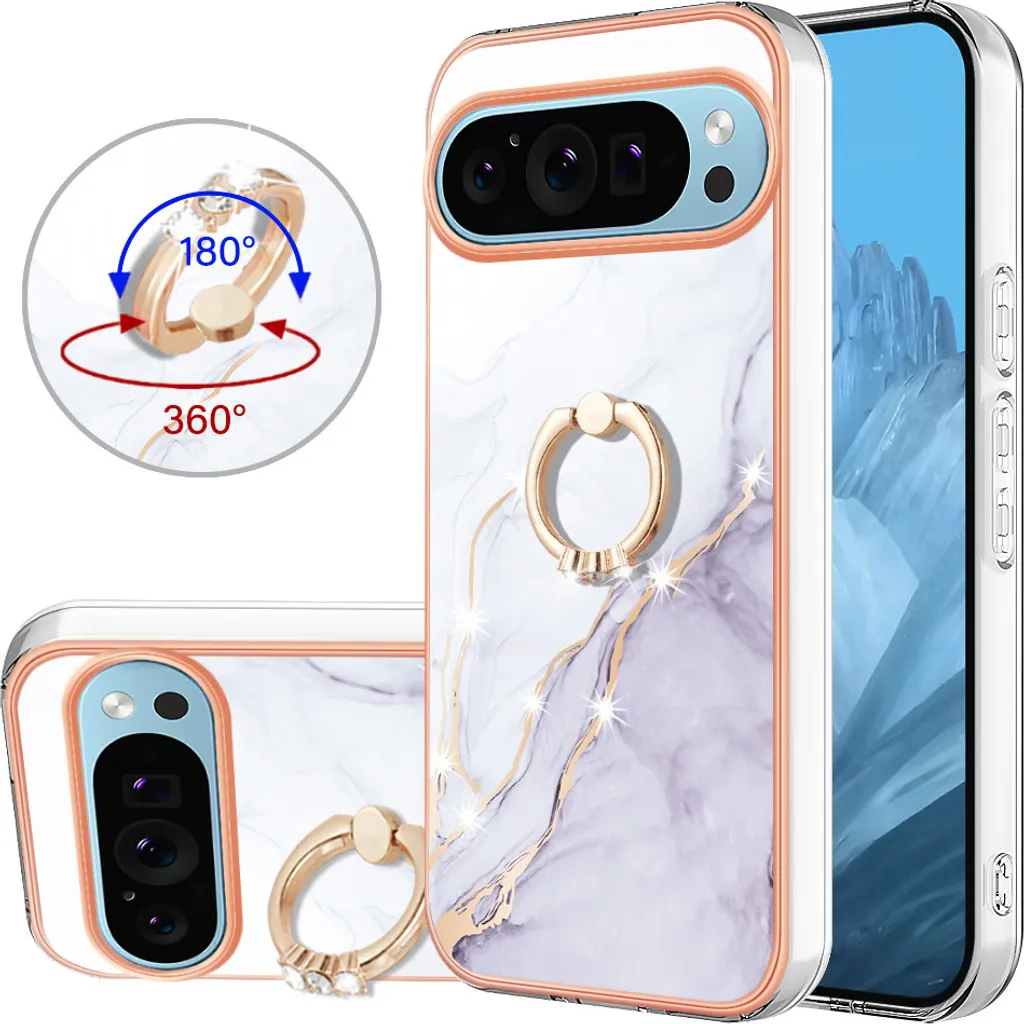 Offerta Custodia Marmo Pixel 9 Pro XL - Cover TPU Oro con Supporto