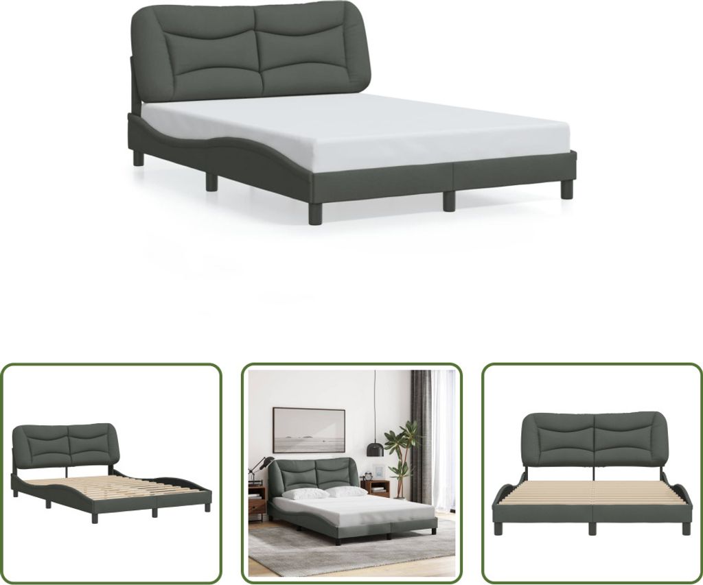 The Living Store Bettgestell mit Kopfteil Dunkelgrau 140x200 cm Stoff