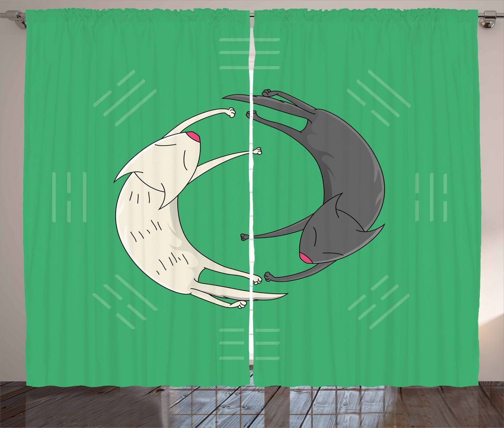 ABAKUHAUS Yin-Yang Rustikaler Vorhang, Schlafenkatzen Trigrams, Wohnzimmer Universalband Gardinen mit Schlaufen und Haken, 280 x 225 cm, Meeresgrü...