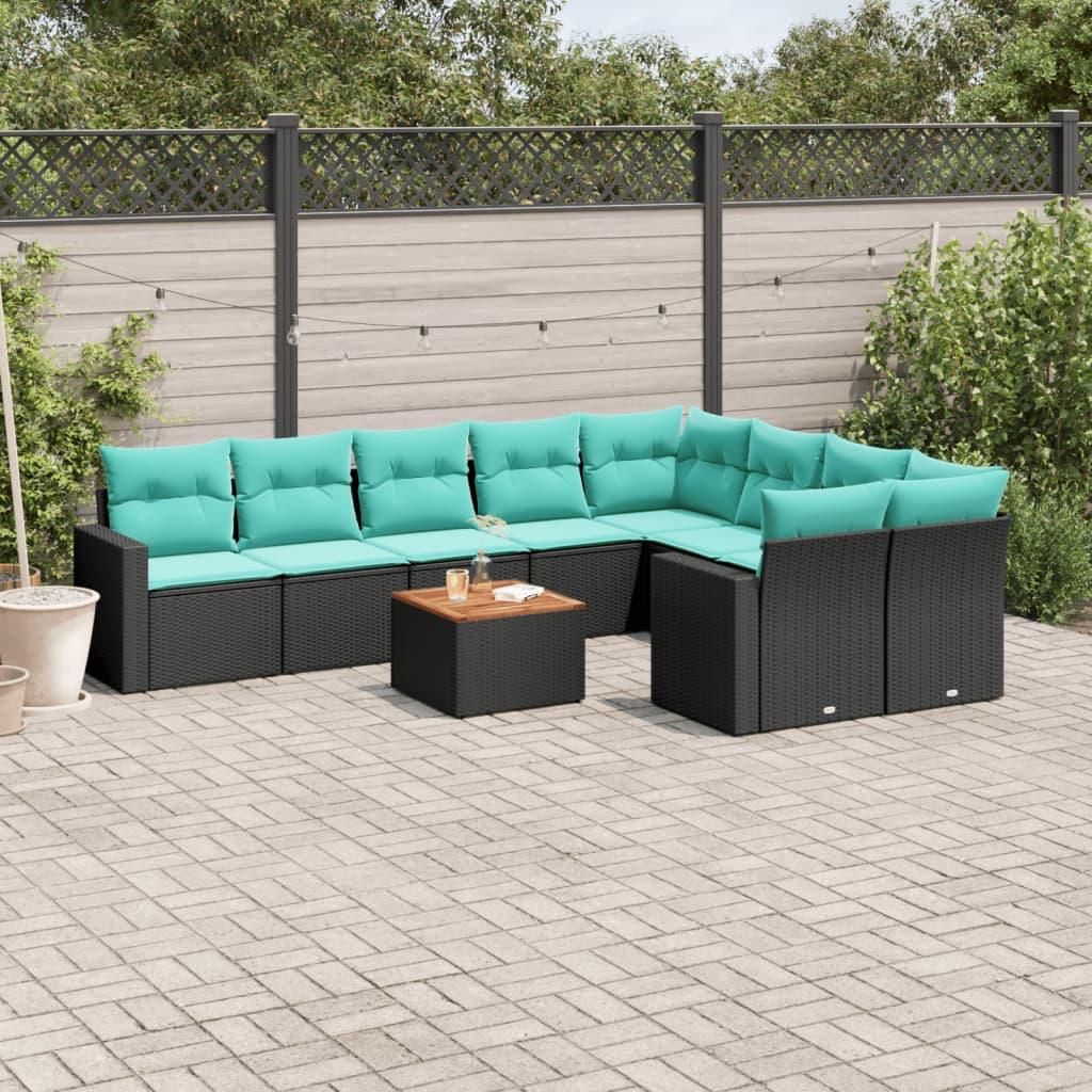 Maison Exclusive - 10-tlg. Garten-Sofagarnitur mit Kissen Schwarz Poly Rattan