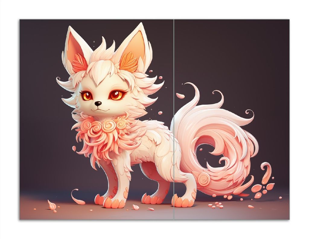 Wallario Herdabdeckplatte aus Glas, Größe 70 x 52 cm 2-teilig, Motiv Rosafarbiger Kitsune