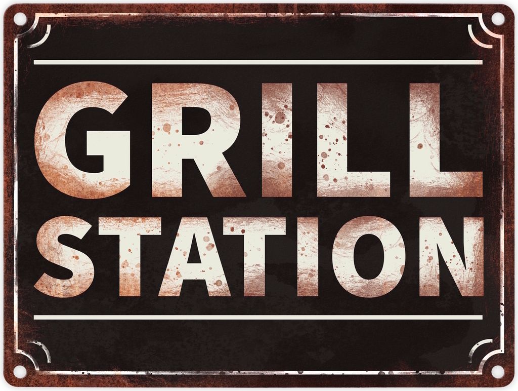 Grillstation Metallschild in 15x20 cm in Rostoptik