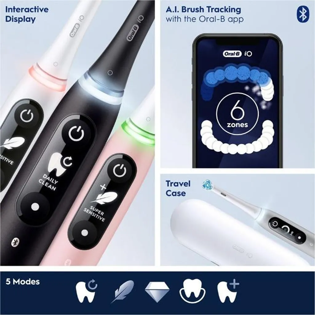 Brosse à dents électrique iO6S Black Lava avec affichage interactif OLED